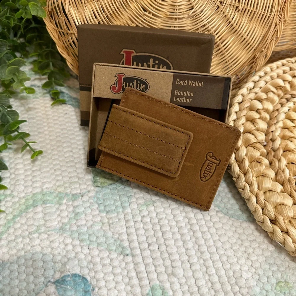 New Justin Card Wallet Serape Inlay Leather New In Box